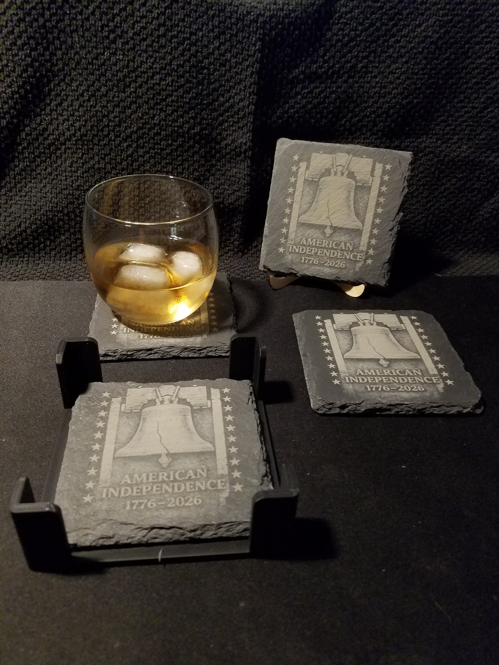 Liberty Bell Patriotic Slate Coaster Set